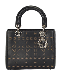 Medium Perforated Lady Dior, Leather, Black, MA 1016, DB, 2*